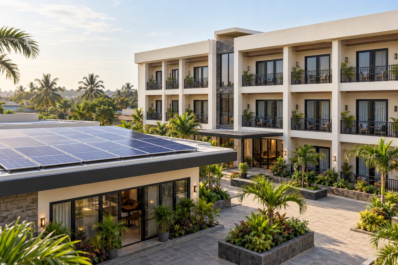 Illustrative hotel solar installation, not the actual project